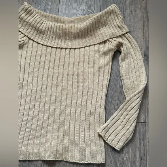 Vintage Chesley Beige Off-Shoulder Ribbed Sweater Sz Small - Picture 2 of 5